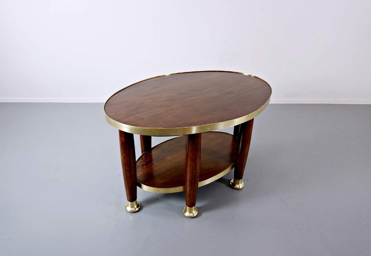 Adolf Loos, In The Taste Of, Mahogany And Gilt Bronze Pedestal Table-photo-2