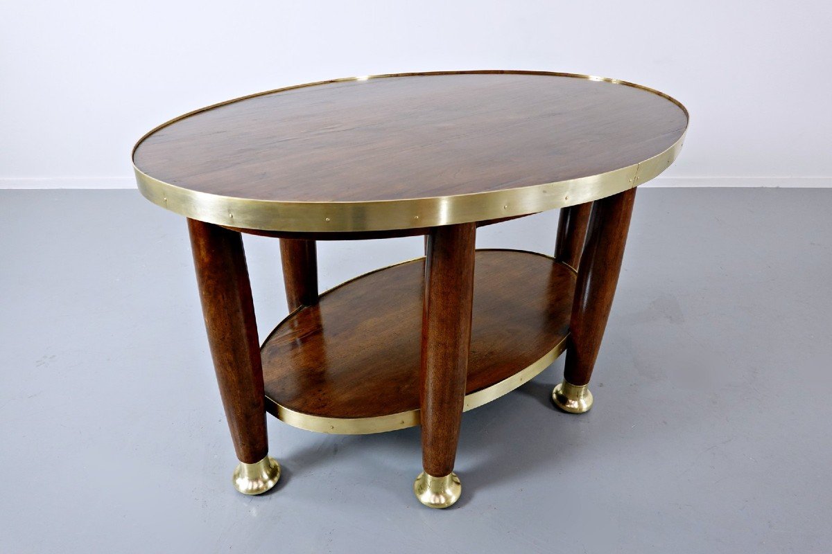 Adolf Loos, In The Taste Of, Mahogany And Gilt Bronze Pedestal Table-photo-3