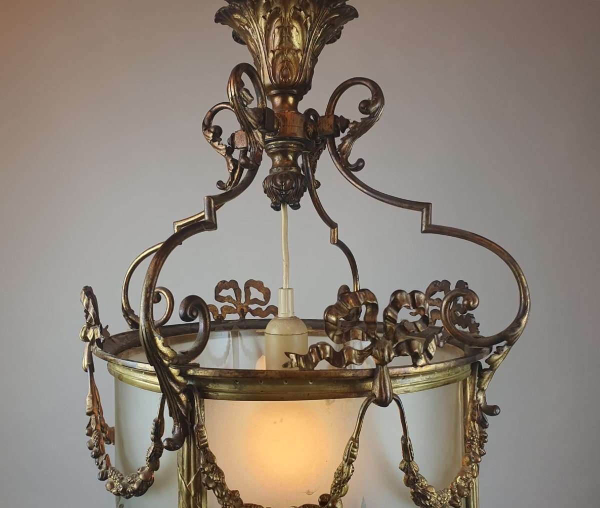 Lanterne De Hall De Style Louis XVI En Bronze Et Laiton-photo-2