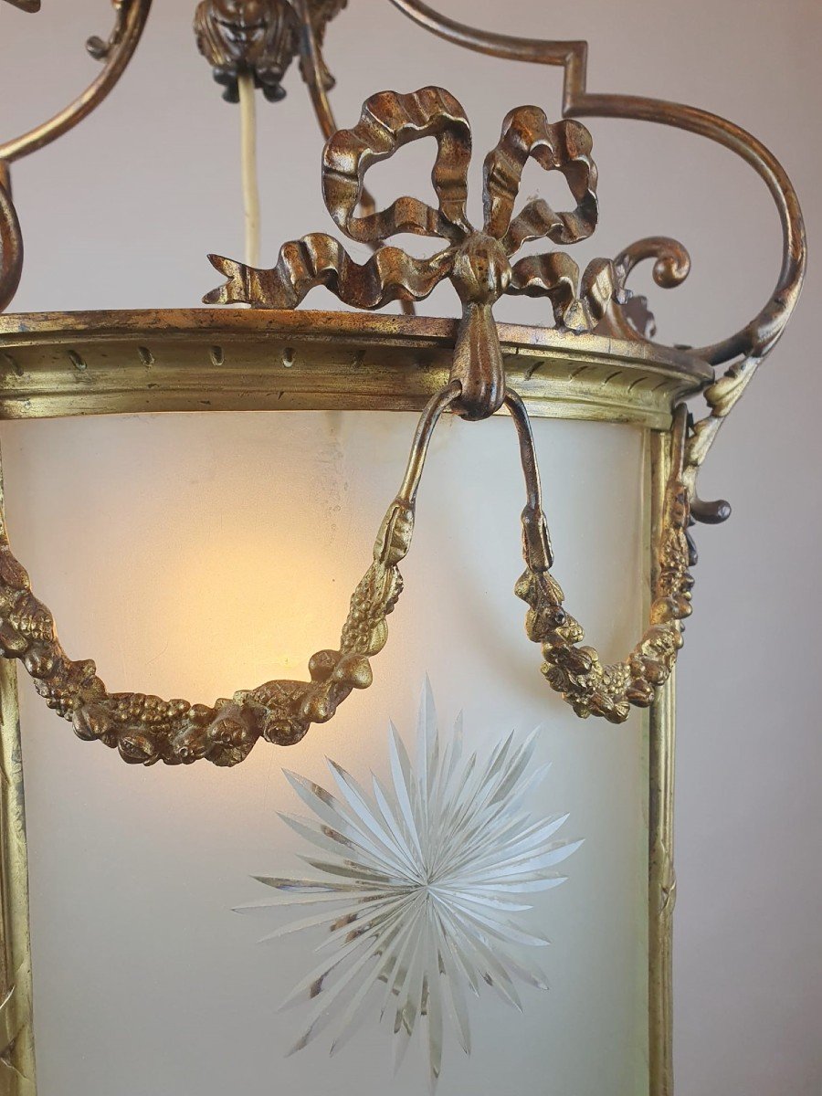 Lanterne De Hall De Style Louis XVI En Bronze Et Laiton-photo-3