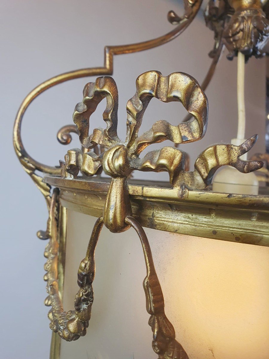 Lanterne De Hall De Style Louis XVI En Bronze Et Laiton-photo-2