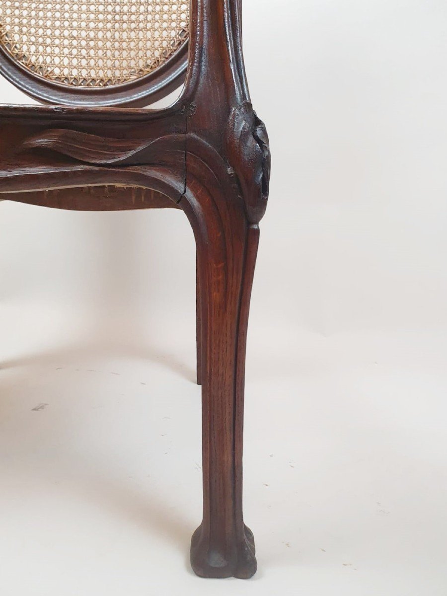 Art Nouveau Armchair In Oak And Canework -photo-5