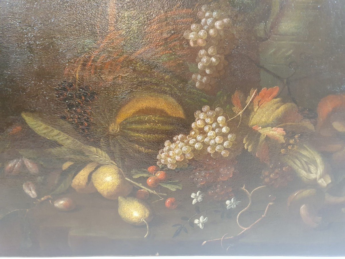 Oil On Canvas "still Life With Grapes" Late 18th-photo-2