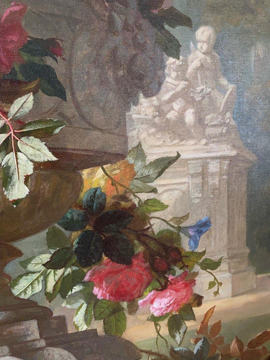Robie, Important Oil On Canvas "still Life With Flowers" 19th-photo-4