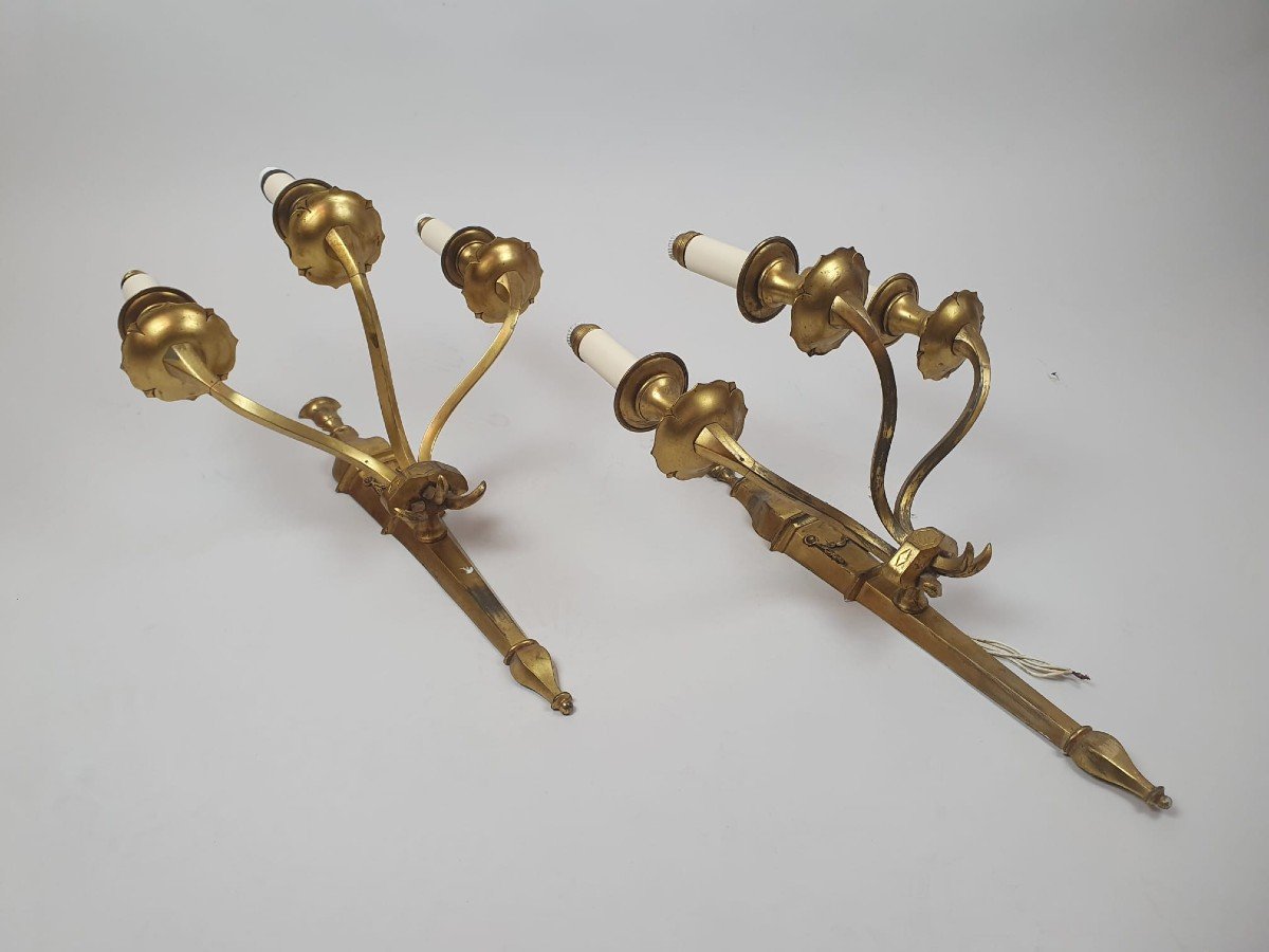Pair Of Bronze And Brass Sconces-photo-2