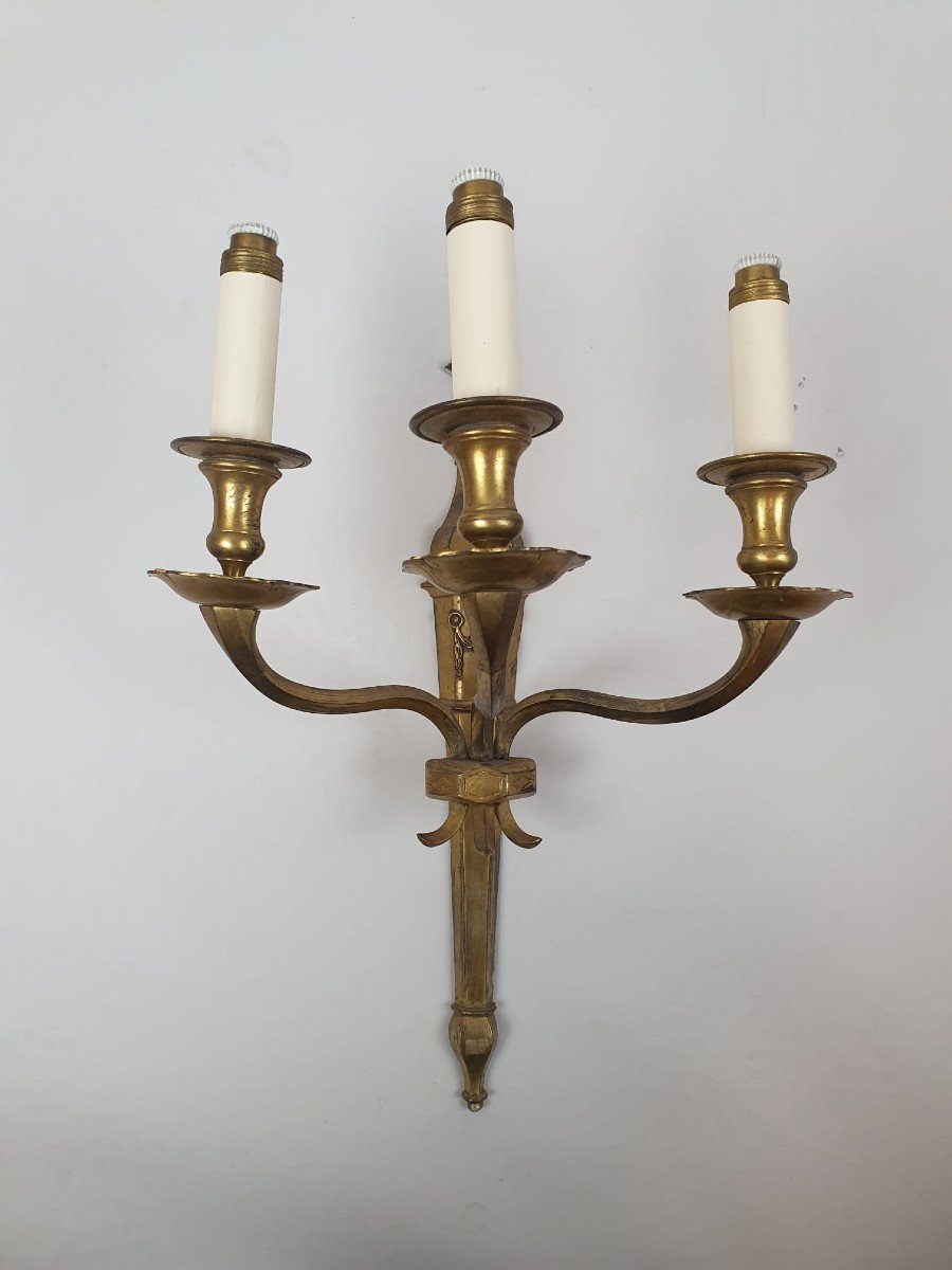 Pair Of Bronze And Brass Sconces-photo-4