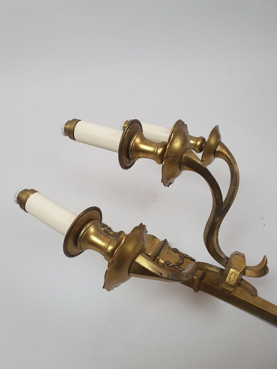 Pair Of Bronze And Brass Sconces-photo-3