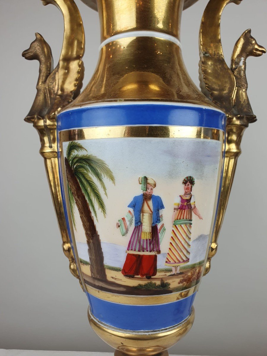Pair Of Empire Vases In Polychrome Porcelain-photo-2