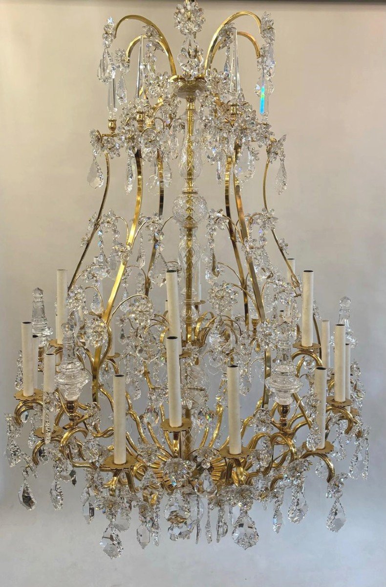 Large Bronze And Crystal Chandelier From Palwa