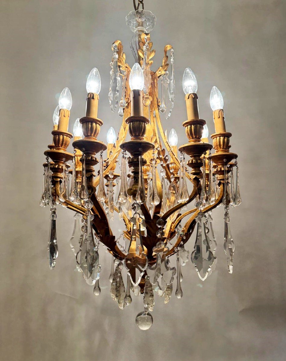 Lustre En Métal Doré Et Cristal-photo-3