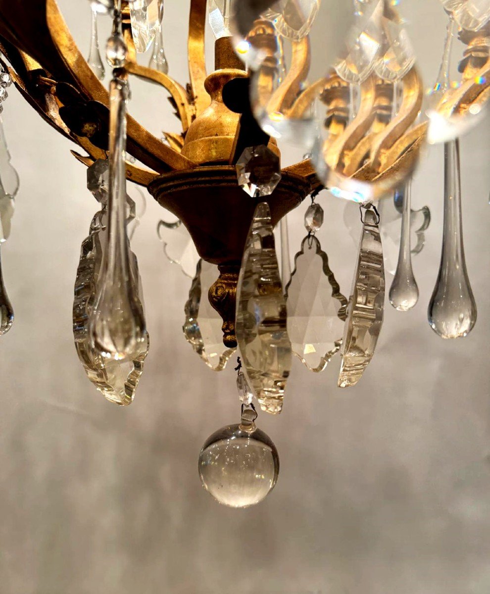 Lustre En Métal Doré Et Cristal-photo-4