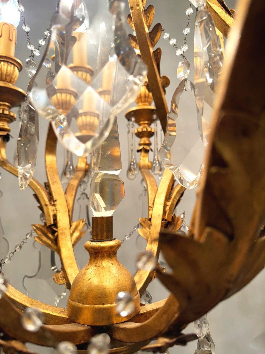 Lustre En Métal Doré Et Cristal-photo-1