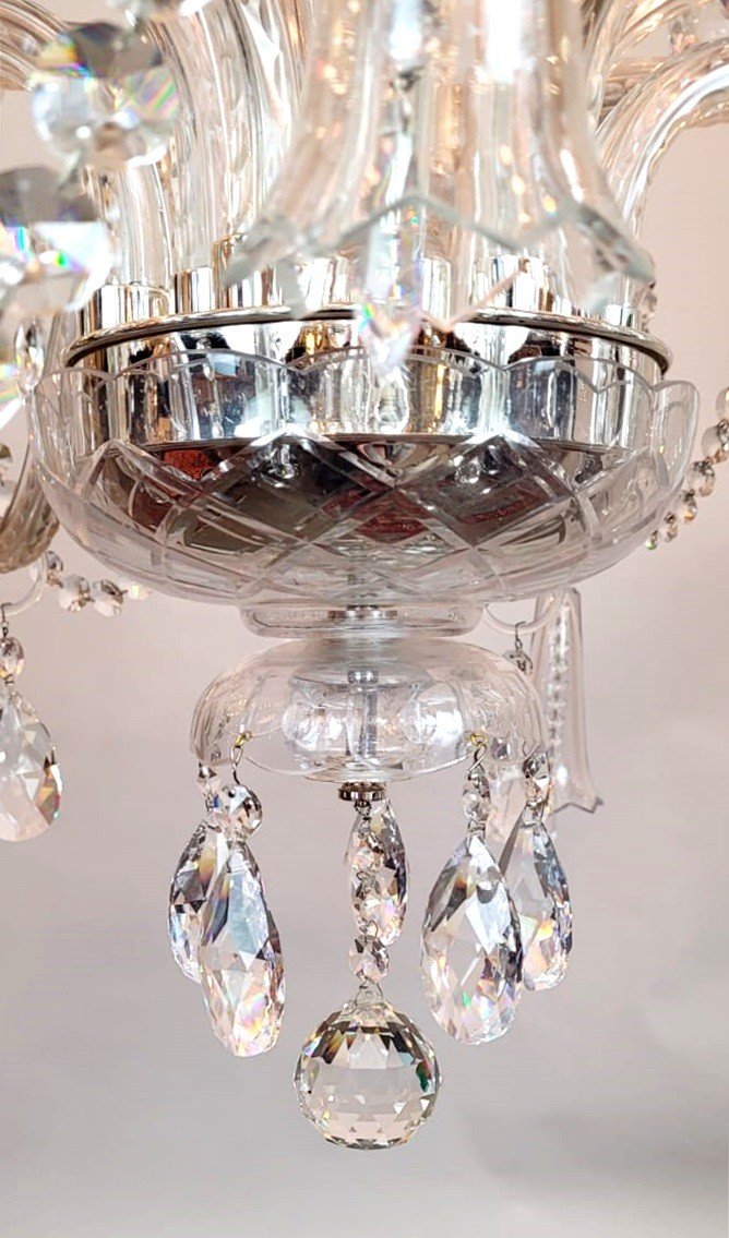 Lustre En Verre Et Cristal - 12 Bras De Lumières-photo-4