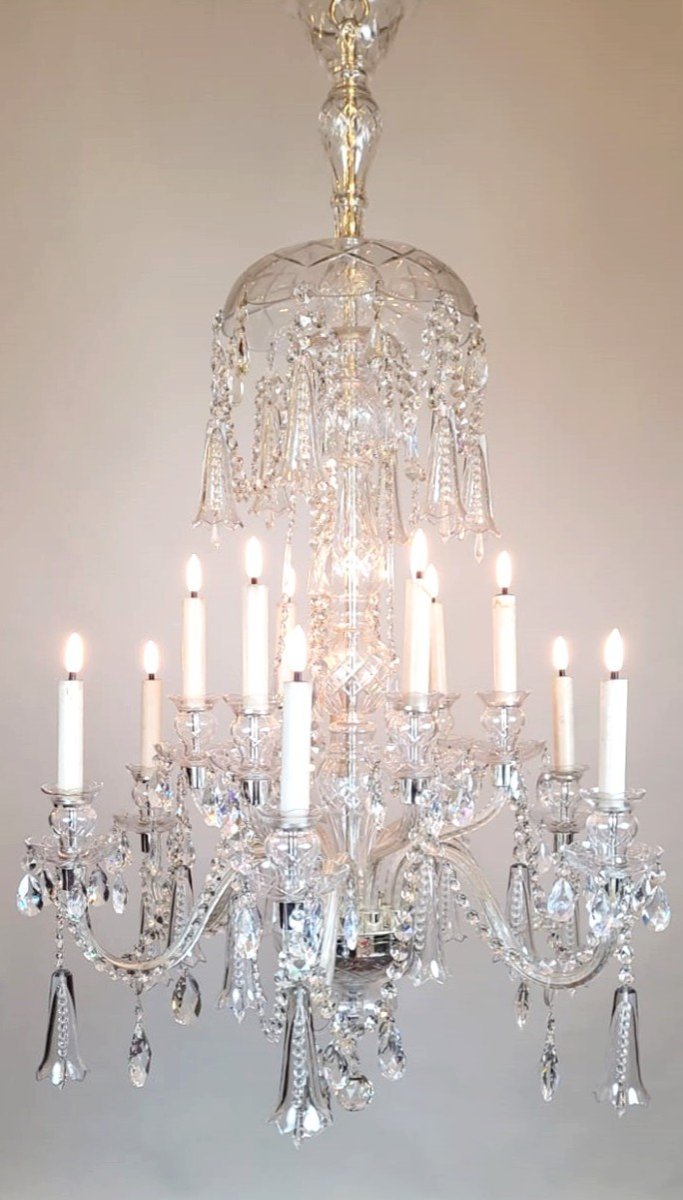 Lustre En Verre Et Cristal - 12 Bras De Lumières