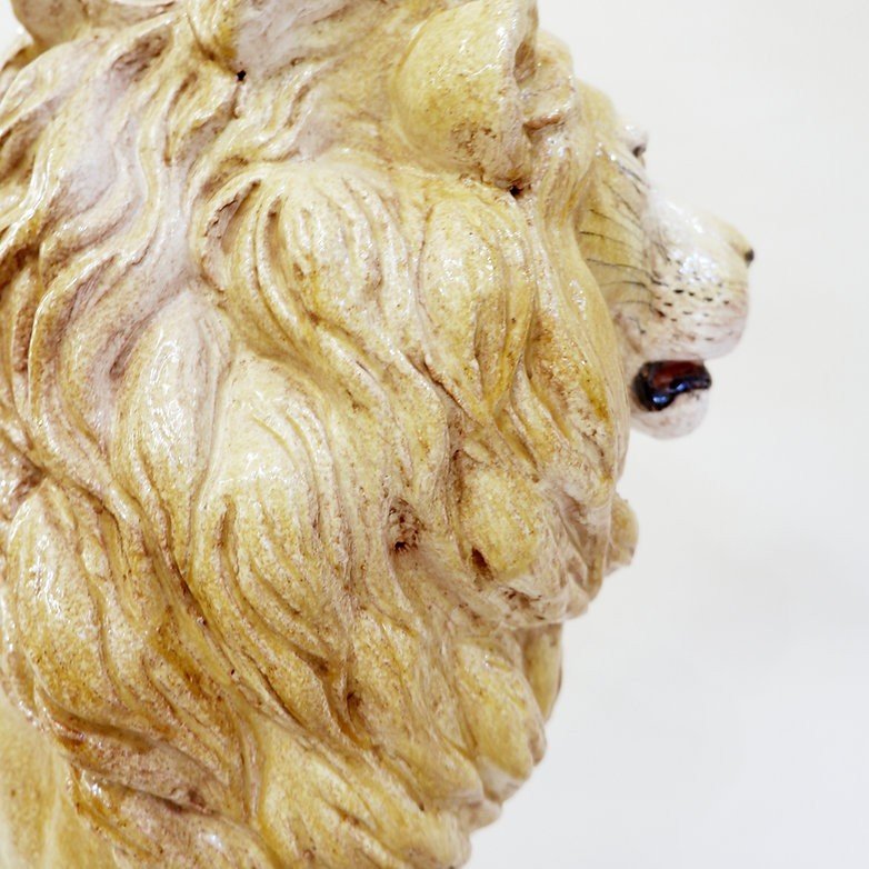 Sculpture De Lion Vintage En Terre Cuite émaillée, Italie, Années 1960-photo-3