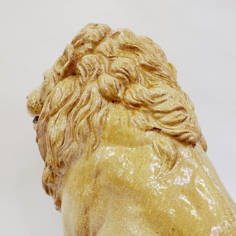 Sculpture De Lion Vintage En Terre Cuite émaillée, Italie, Années 1960-photo-2