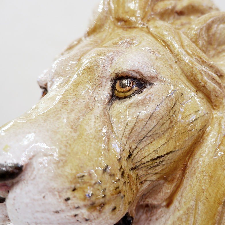 Sculpture De Lion Vintage En Terre Cuite émaillée, Italie, Années 1960-photo-6