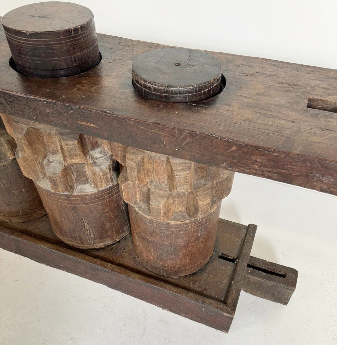 Wooden Console Made Of Sugar Cane Crusher Elements. -photo-4
