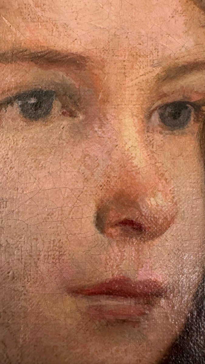 Oil On Canvas "young Girl With Red Ribbon" By Raoul Marie Baligant.-photo-2
