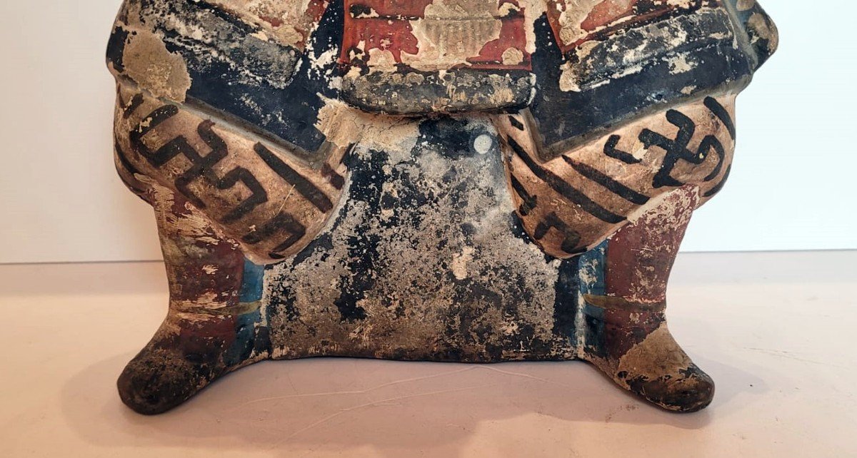 Japanese Dignitary In Polychrome Terracotta-photo-2