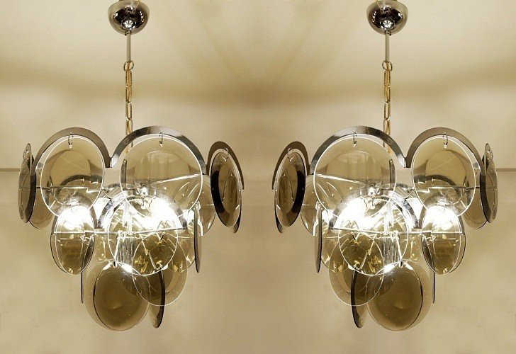 Pair Of Vistosi Chandeliers In Smoked Glass -photo-6