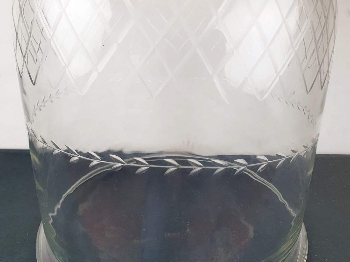 Grande Cloche De Table En Verre Gravé, 20th-photo-3