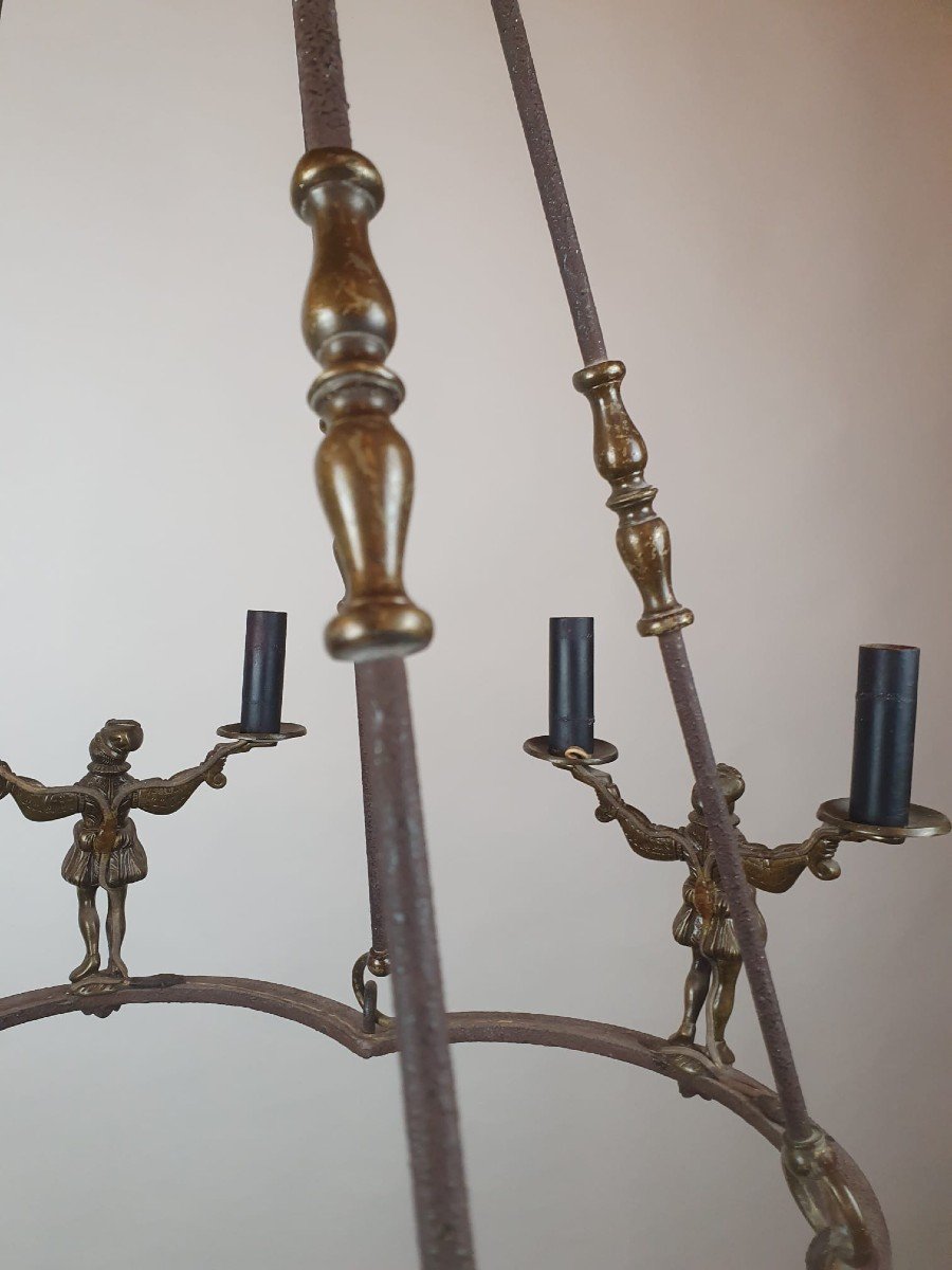Lustre En Fer Forgé Et Bronze,  Fin 18th-photo-2