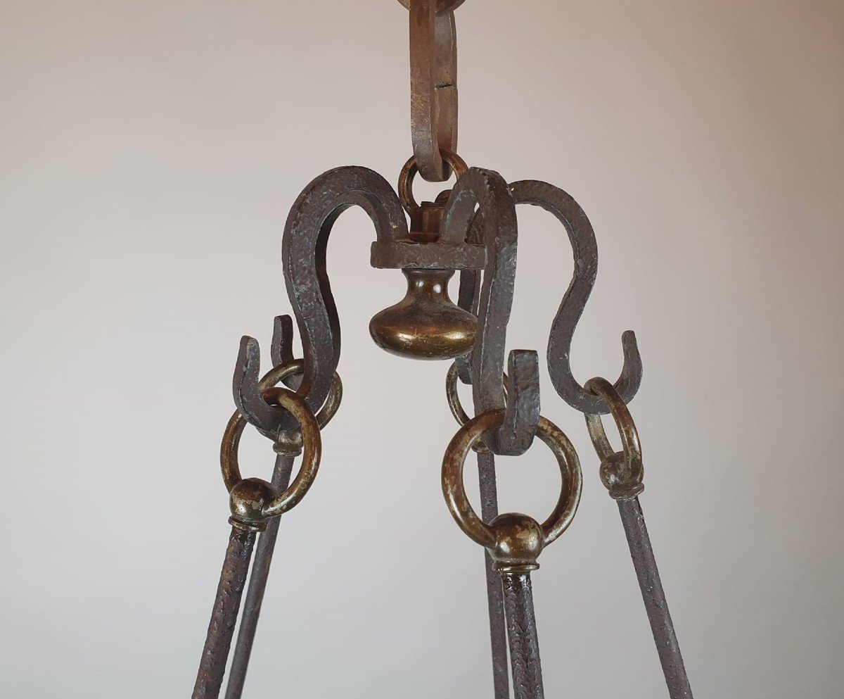 Lustre En Fer Forgé Et Bronze,  Fin 18th-photo-3