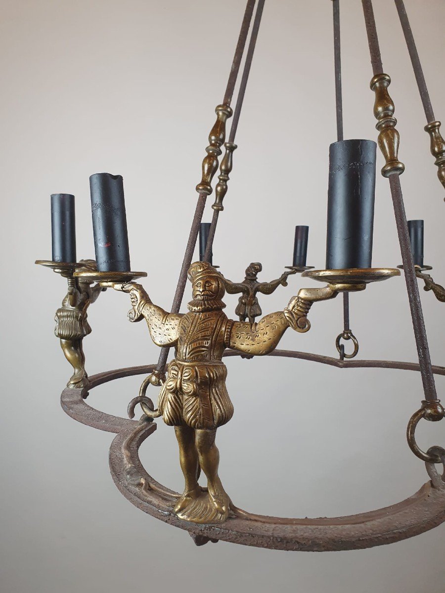 Lustre En Fer Forgé Et Bronze,  Fin 18th-photo-1