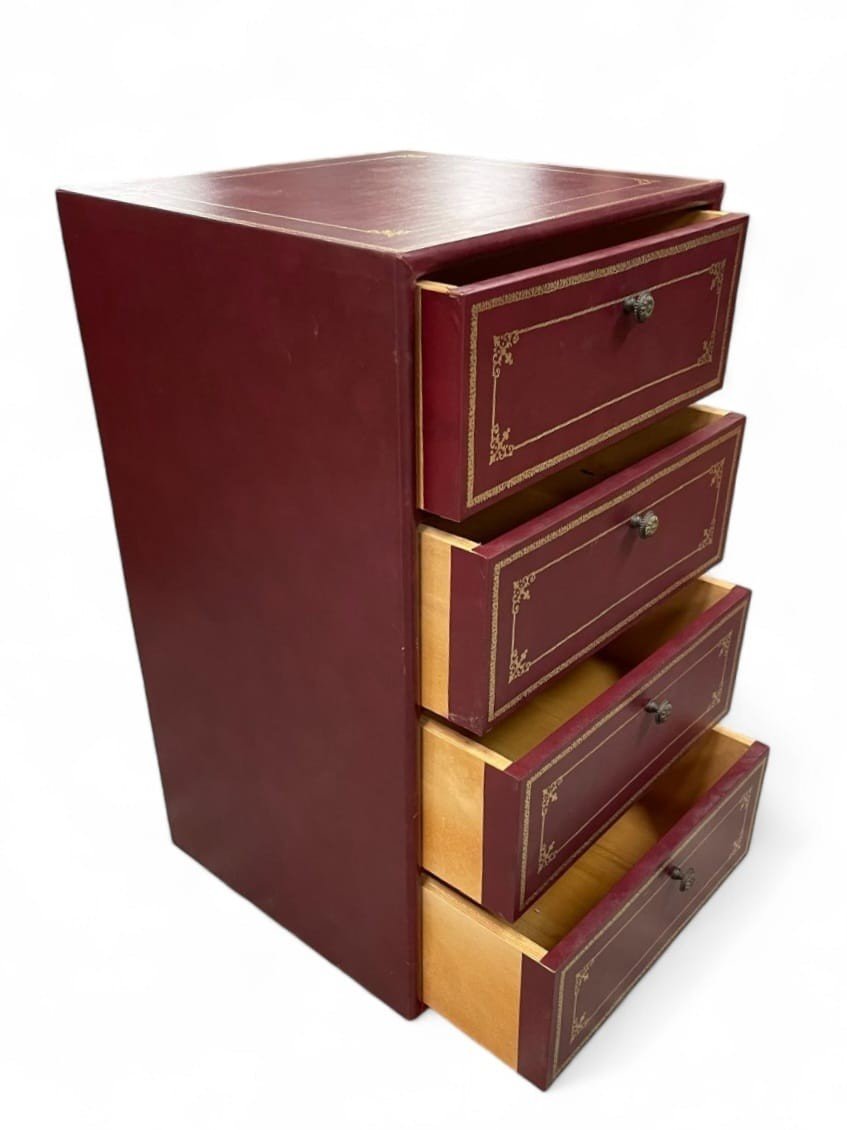 Small Leather-covered Storage Cabinet, Shingle, Circa 1970-photo-4