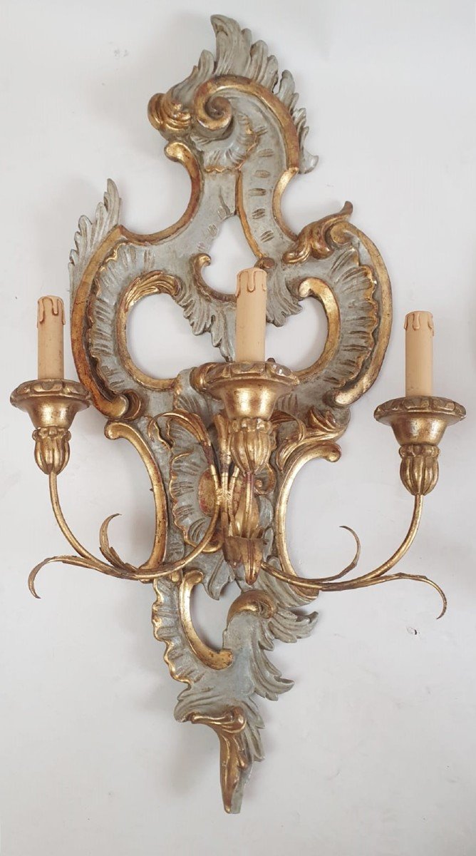 Paire d'Appliques De Style Louis XV, Italie Début 20th-photo-3