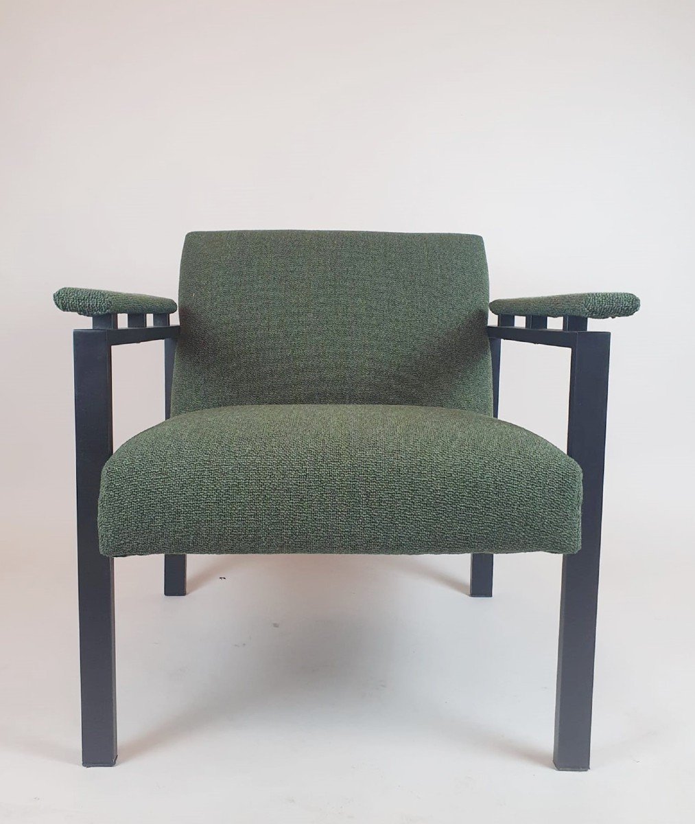 Pair Of Armchairs, Black Lacquered Metal, Circa 1970-photo-1