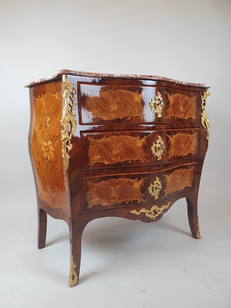 Commode De Style Louis XV Marqueté De Palissandre Et Bois Fruitiers, époque Napoléon III-photo-1