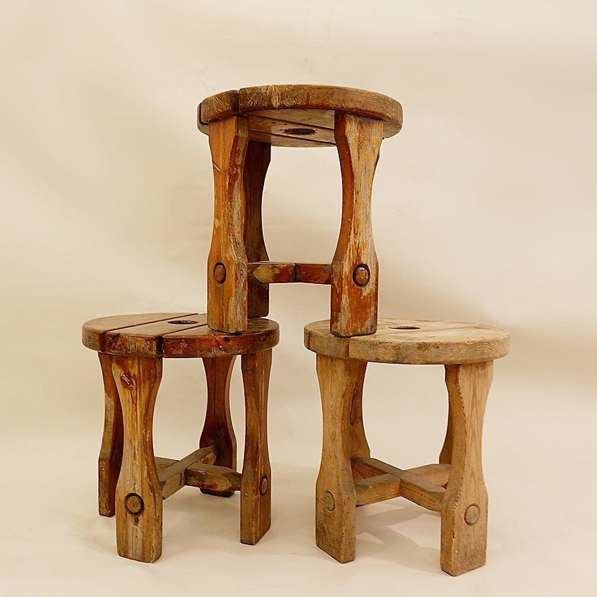 Set Of 3 Stools, Sweden 1940-photo-3