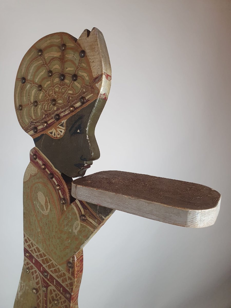 2 Polychrome Wooden Servants, Early 20th Century-photo-4