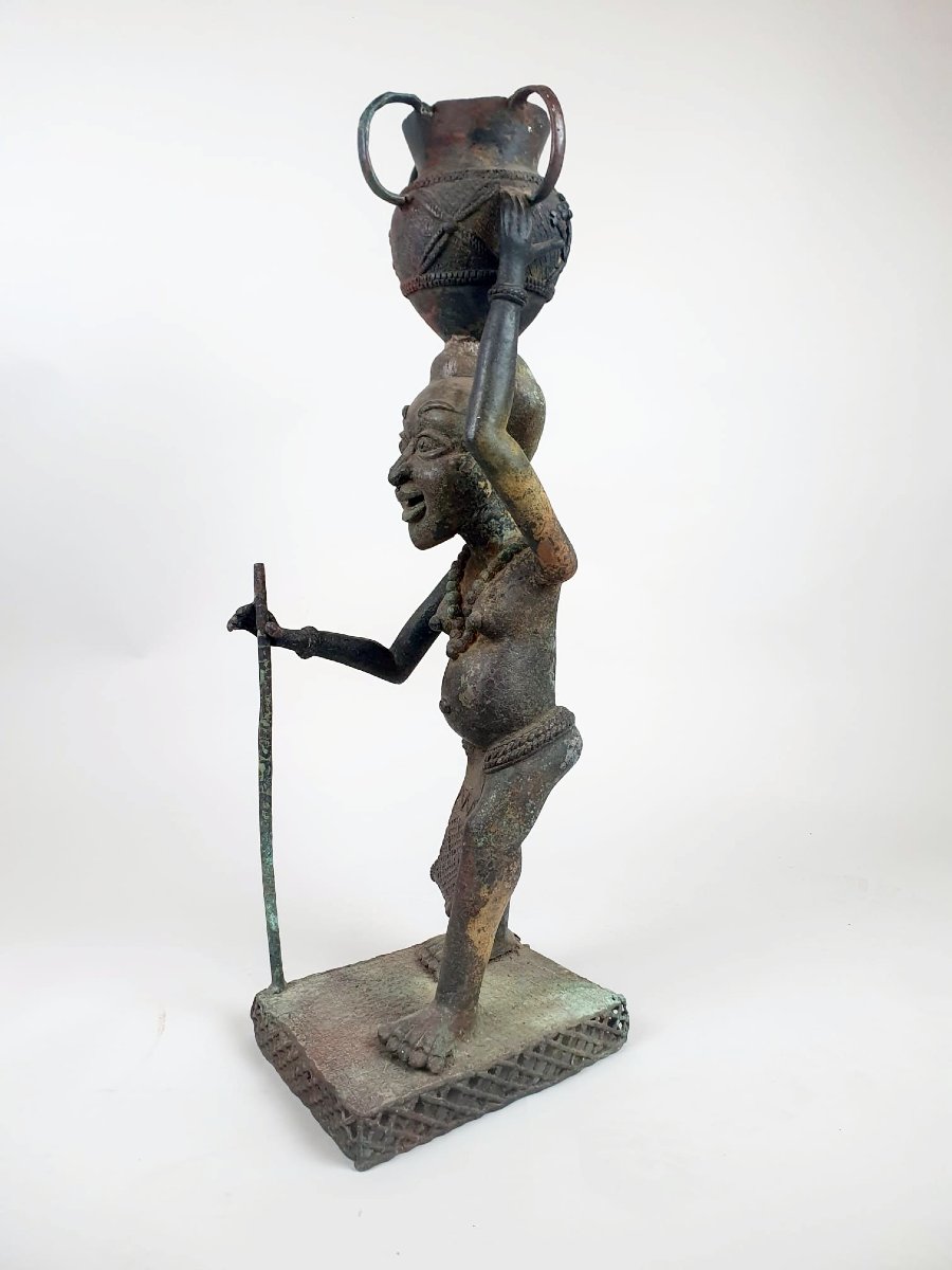 Pair Of Bronze "tikar" Sculptures, African Work, Circa 1940-photo-1