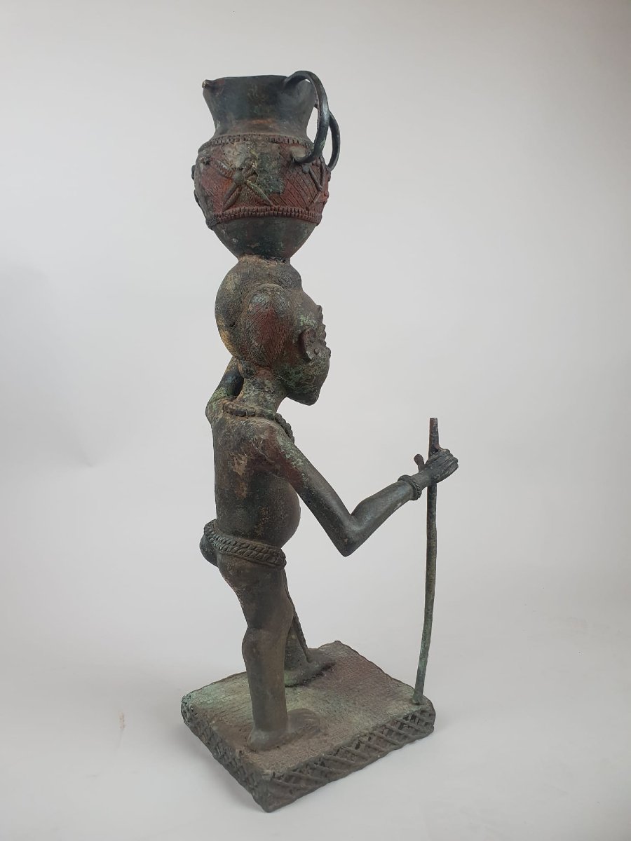 Pair Of Bronze "tikar" Sculptures, African Work, Circa 1940-photo-3