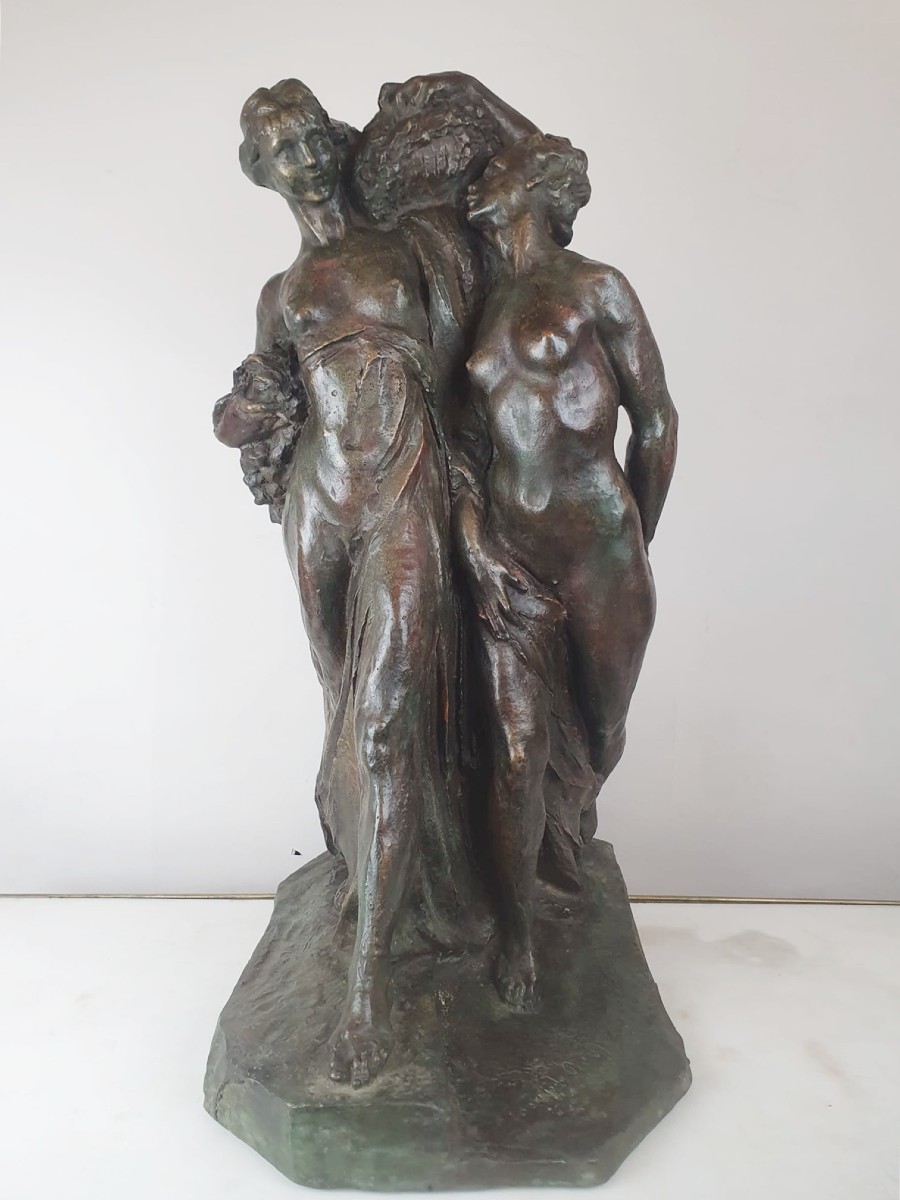 Jos De Decker, Bronze With Green Patina "allegory Of Spring"