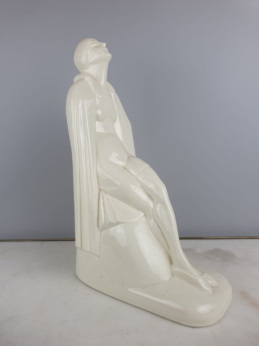 Louis Rivet, Crackle Earthenware "bathrobe" France Circa 1930-photo-3