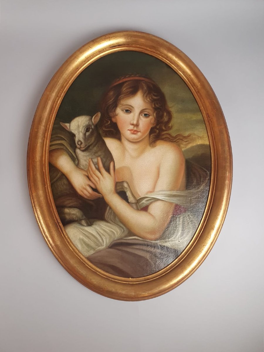 After Jean Batiste Gruze, Pair Of Oil On Canvas Medallion "portrait Of Young Girls" -photo-3