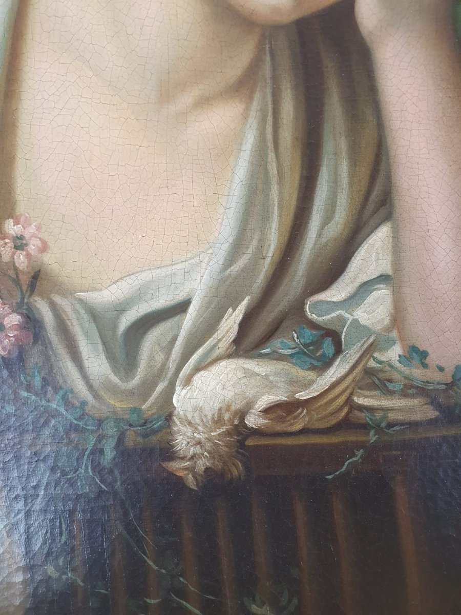 After Jean Batiste Gruze, Pair Of Oil On Canvas Medallion "portrait Of Young Girls" -photo-2