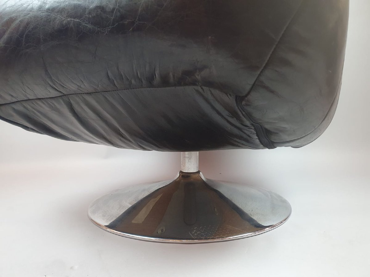 Fauteuil Design En Cuir Et Métal Chromé, 20th-photo-3