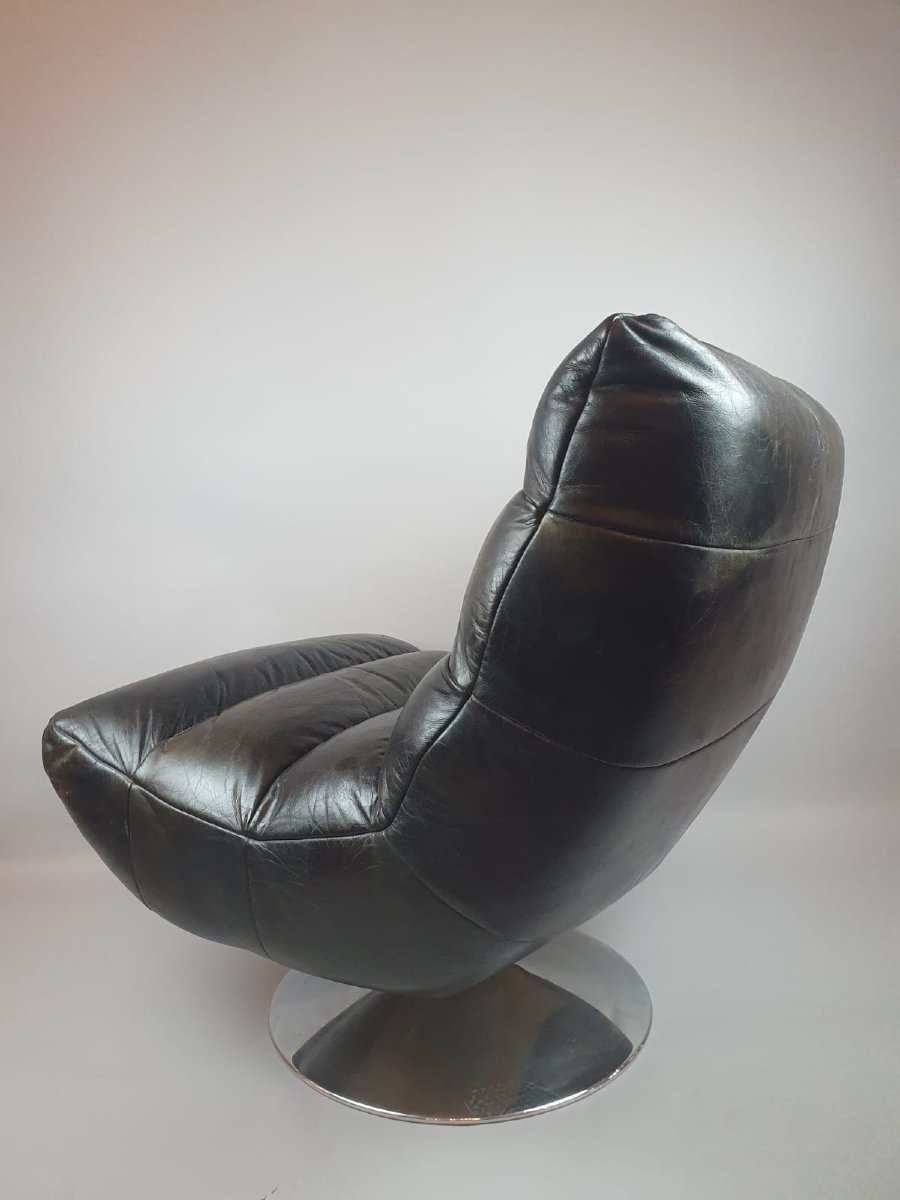 Fauteuil Design En Cuir Et Métal Chromé, 20th-photo-3