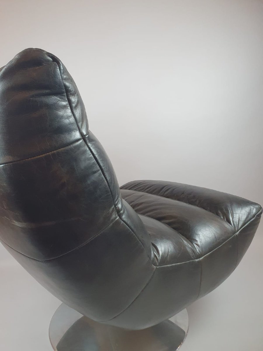 Fauteuil Design En Cuir Et Métal Chromé, 20th-photo-5