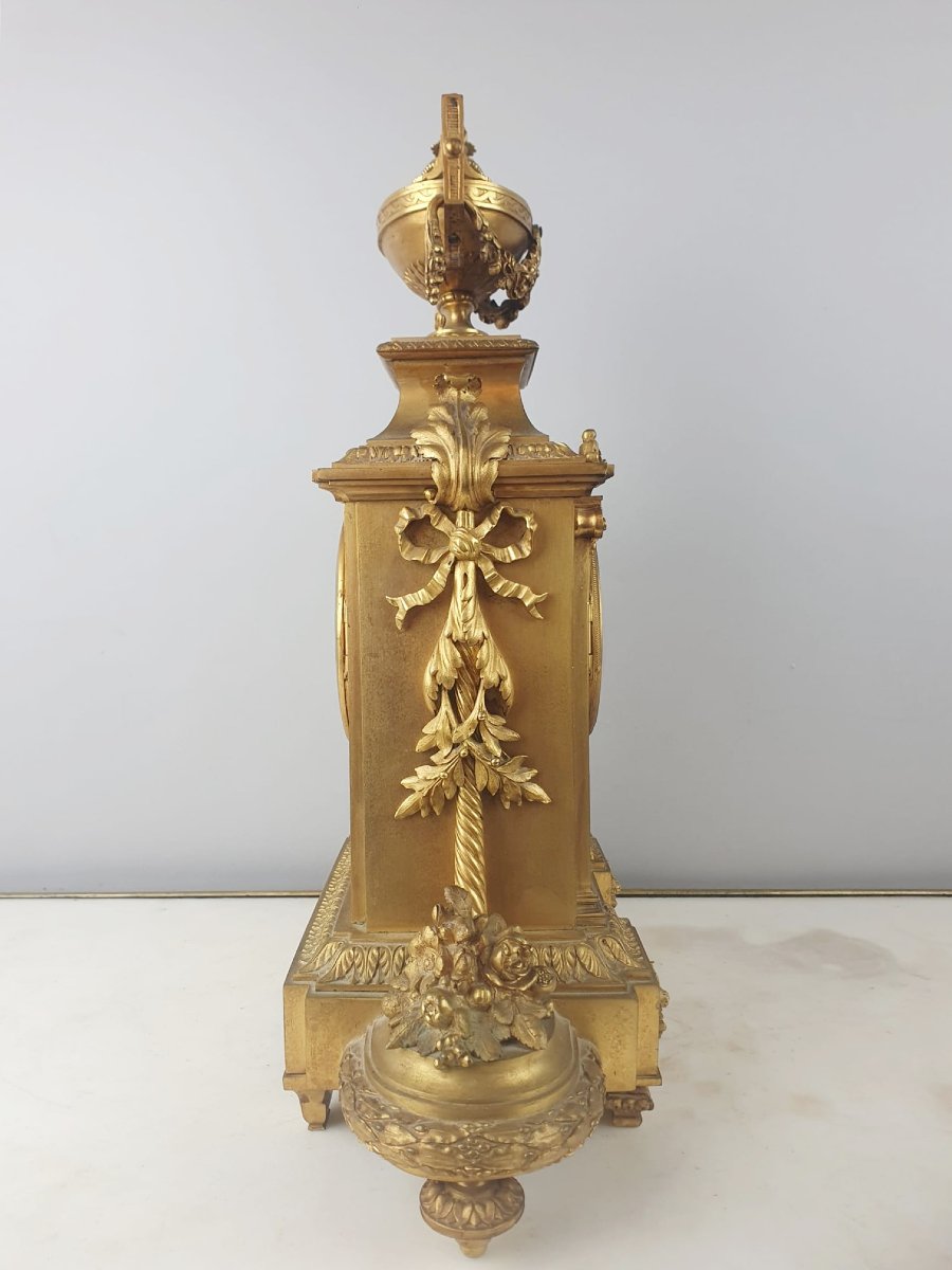 Horloge De Style Louis XVI En Bronze Doré, 19th-photo-1