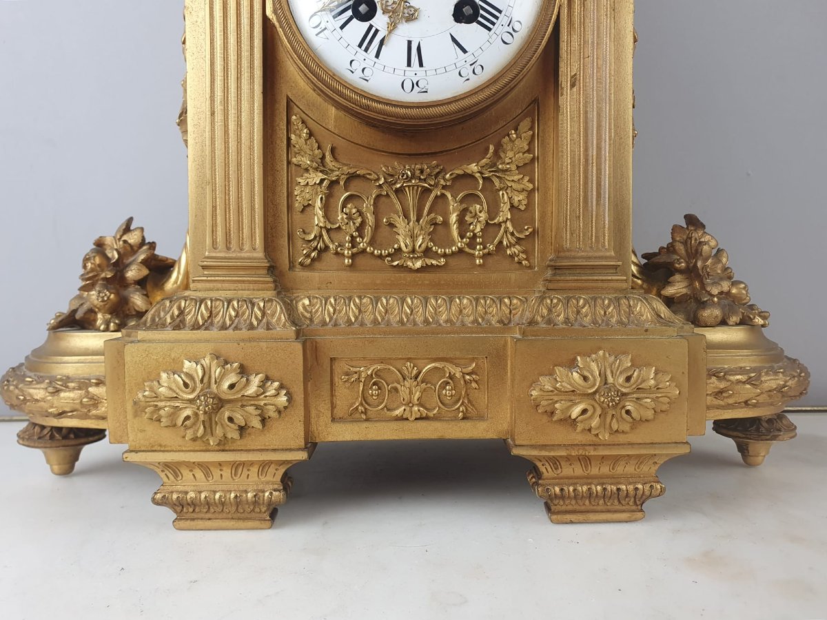 Horloge De Style Louis XVI En Bronze Doré, 19th-photo-6