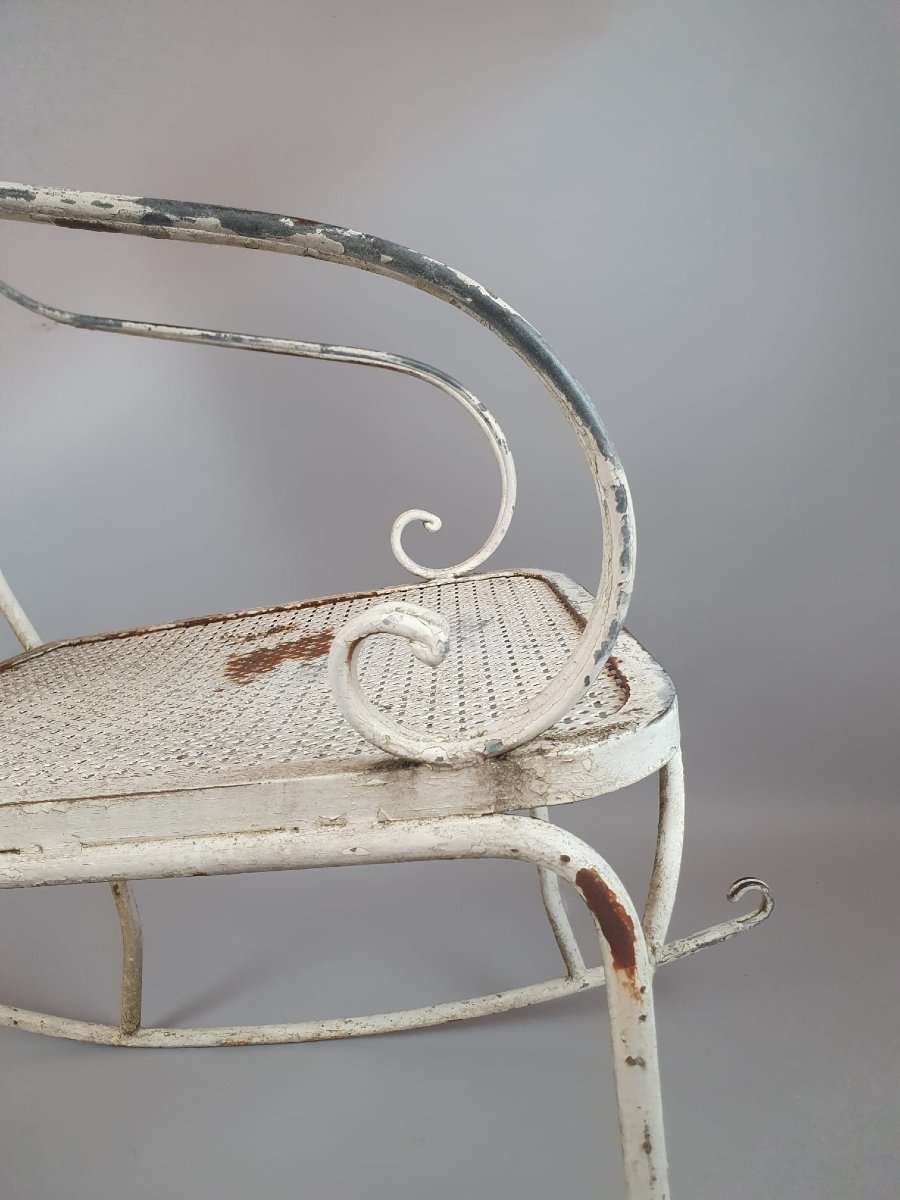 Paire De Rocking Chair En Fer Forgé Et Métal Perforé, Vers 1960-photo-3