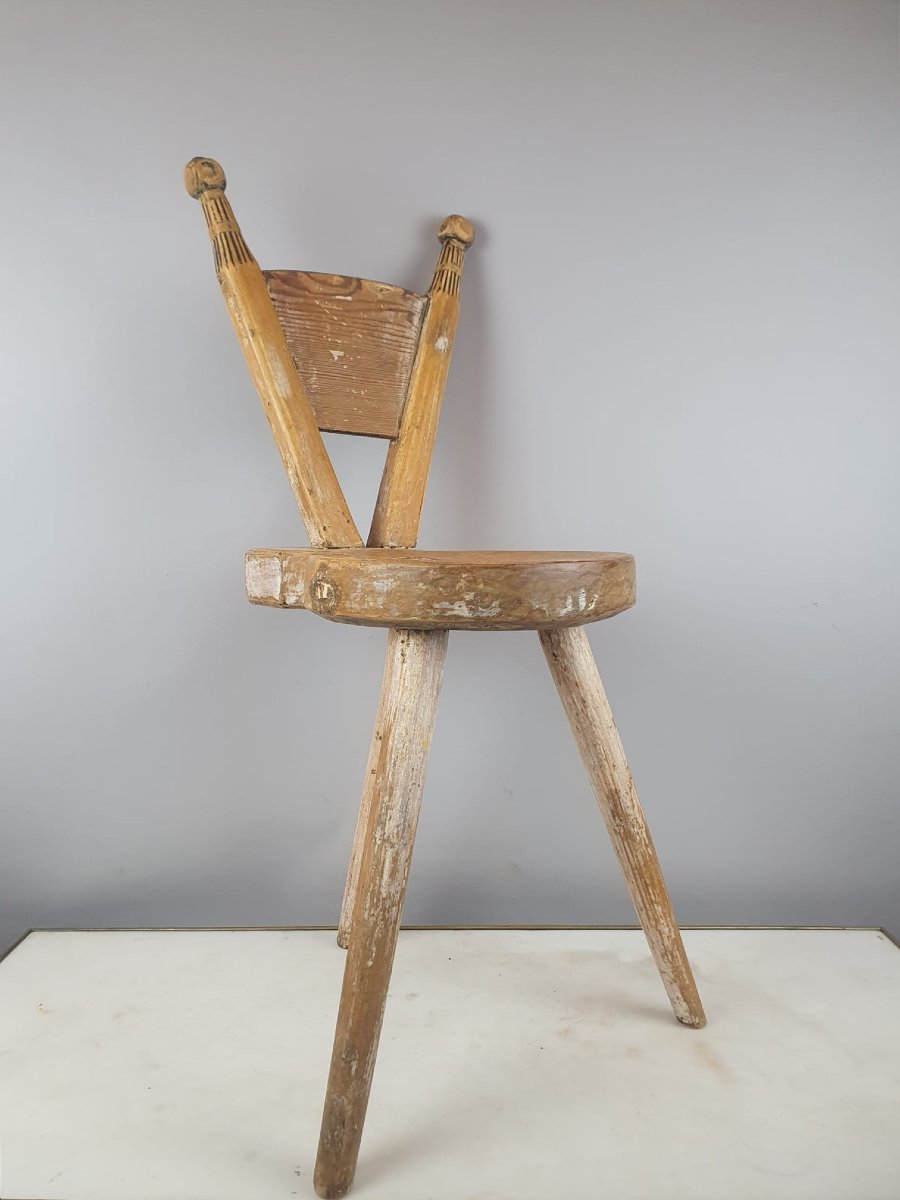 Scandinavian Stool In Fir, Sweden Circa 1960-photo-3