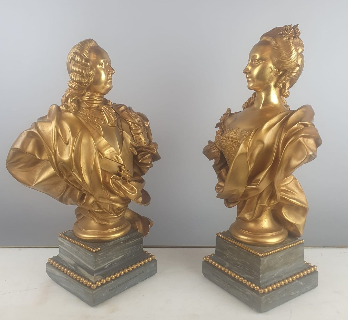 Maison Millet In Paris, Pair Of Gilded Bronze Busts, 19th-photo-2