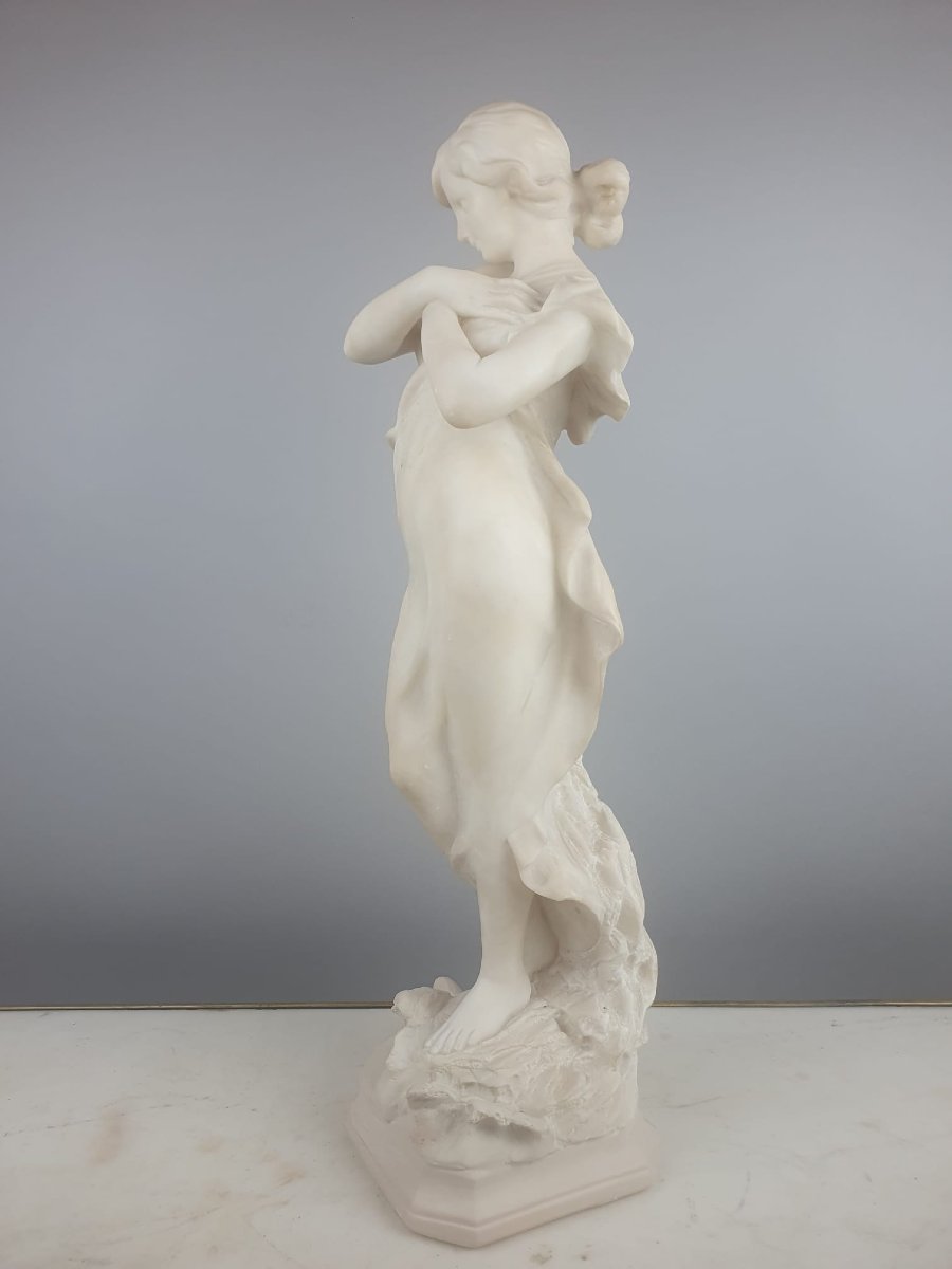 "young Woman With Drapes" Alabaster Sculpture, Circa 1900-photo-2